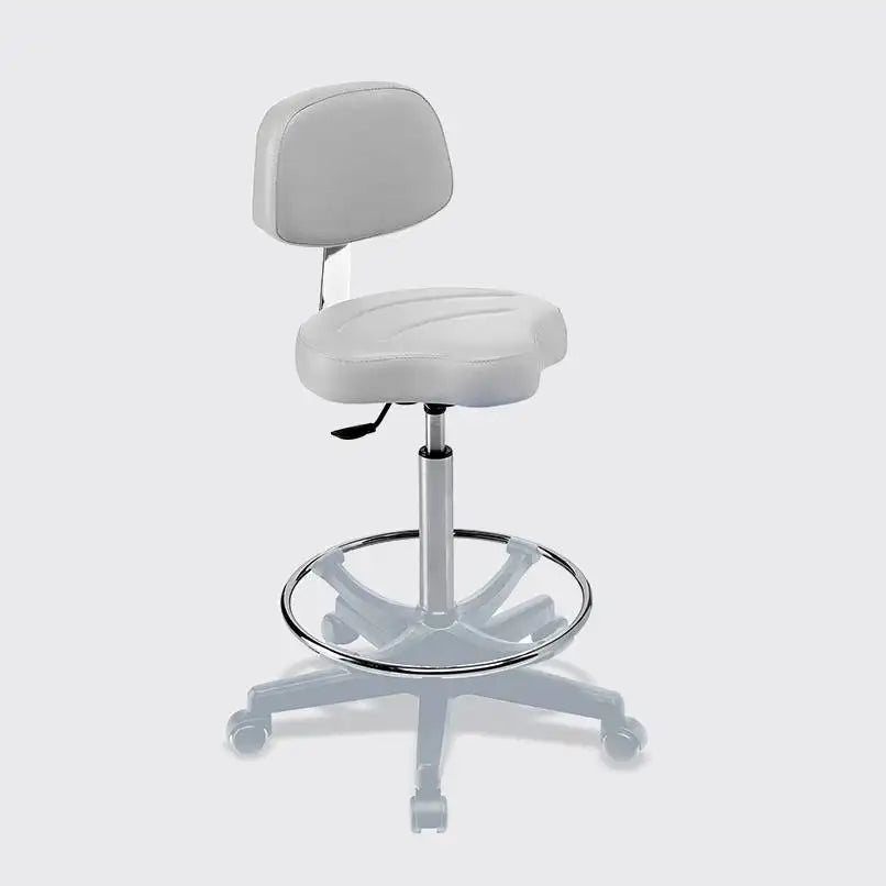 035/S Saddle Seat High Stool For Makeup With Adjustable Backrest, Gaslift Regulation, Footrest Ring and Plastic Base - Height 22.4"-29.5"
