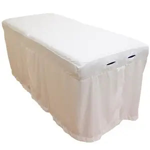 Body Linen Tranquility microfiber massage table skirt draped over treatment table
