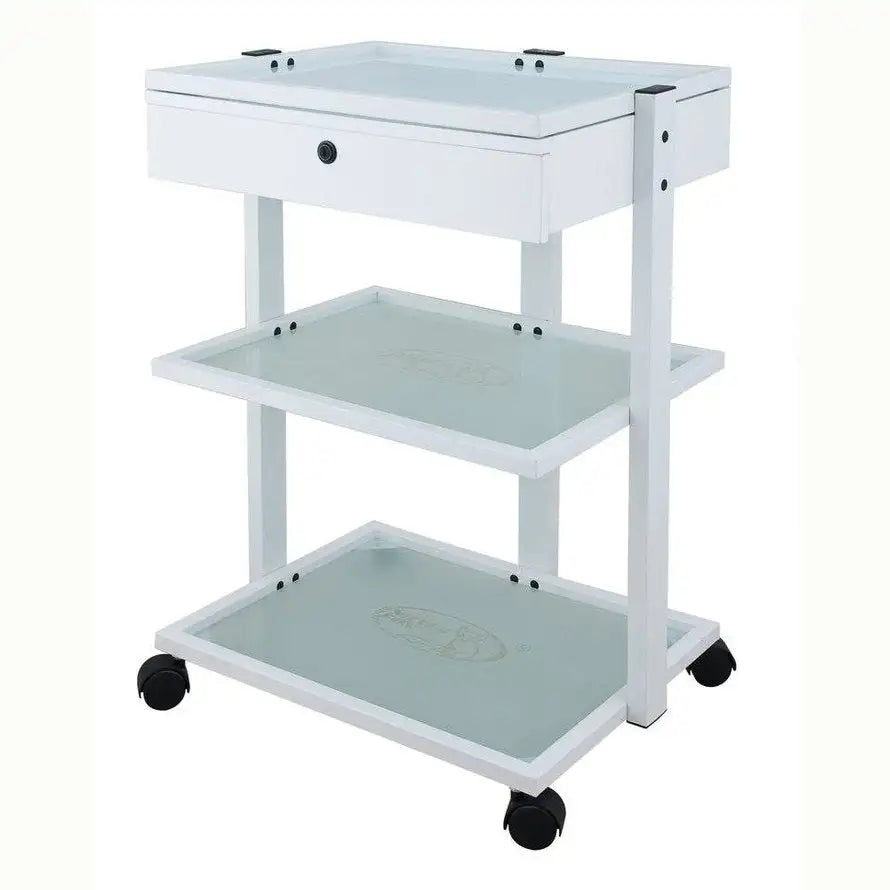 Beauty Trolley With 3 Tier Glass Shelves and Locking Drawer