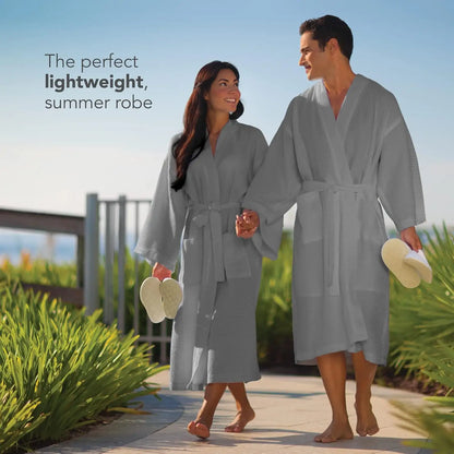 Boca Terry Basic Waffle Kimono Robe - Grey