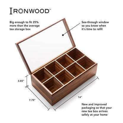 Ironwood Cornwall Tea Box, 8 Compartments, 13.75"x7.5"x4.75"