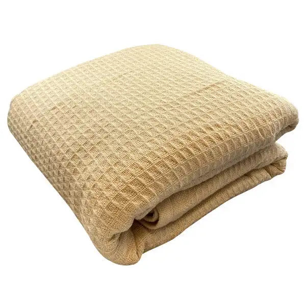 Boca Terry Jaipur Big Honeycomb Thermal Cotton Blanket - Queen - Beige