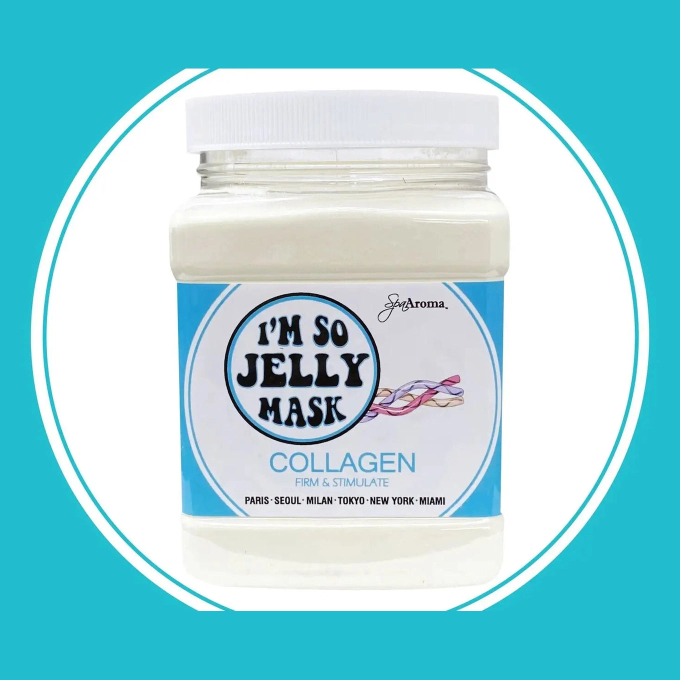 JinAroma I'm So Jelly Collagen mask on teal background for skin elasticity