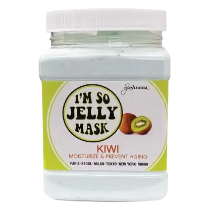 Close-up of I'm So Jelly Kiwi hydrating face mask showing textured green jelly inside jar
