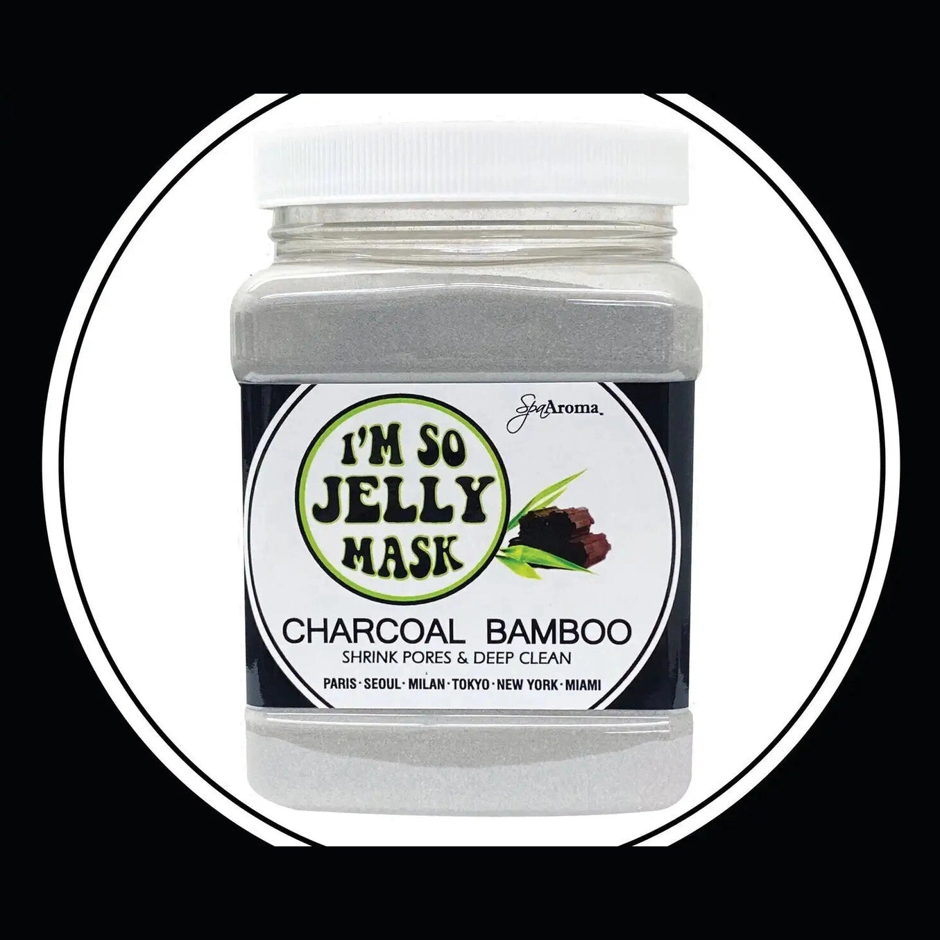 I'm So Jelly Charcoal Bamboo HydroJelly Mask front view on black background shrinking pores