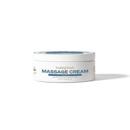 Soothing Touch Calming Massage Cream, 8 oz retail bottle of chamomile-lavender calming professional massage cream