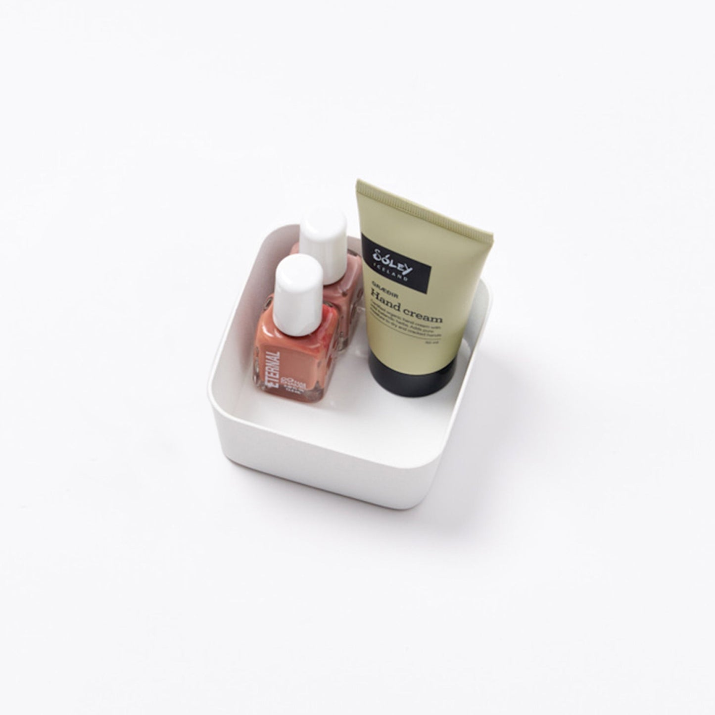 Yamazaki Home Vanity Tray - Flat - Two Sizes with props, set against a white background.