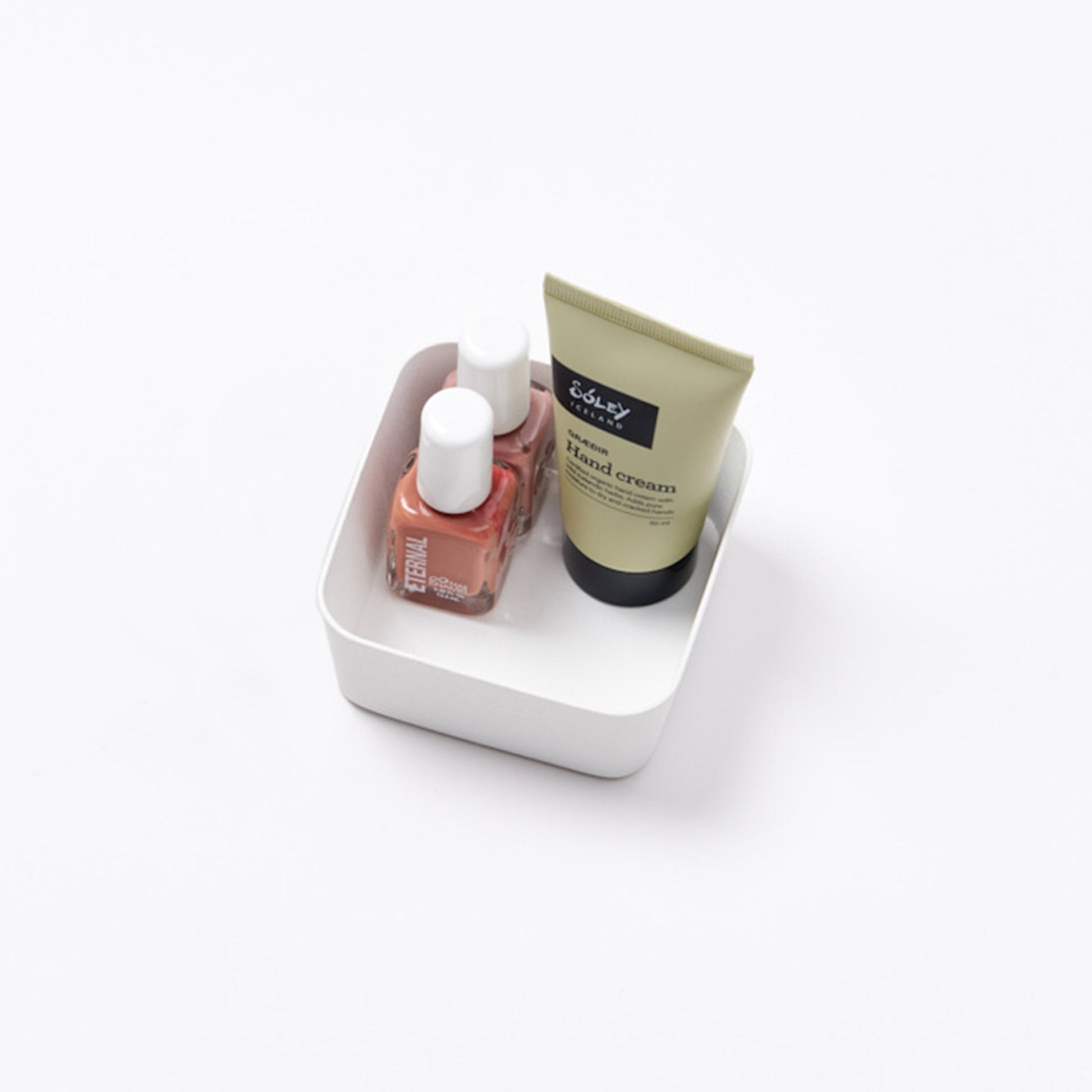Yamazaki Home Vanity Tray - Flat - Two Sizes with props, set against a white background.
