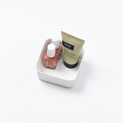 Yamazaki Home Vanity Tray - Flat - Two Sizes with props, set against a white background.