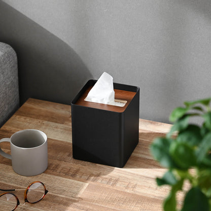 Black Tissue Case on coffee table by Yamazaki Home.