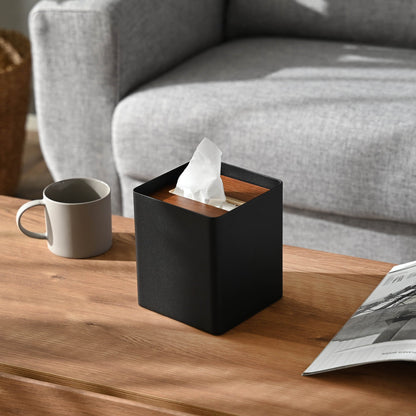 Black Tissue Case on coffee table by Yamazaki Home.