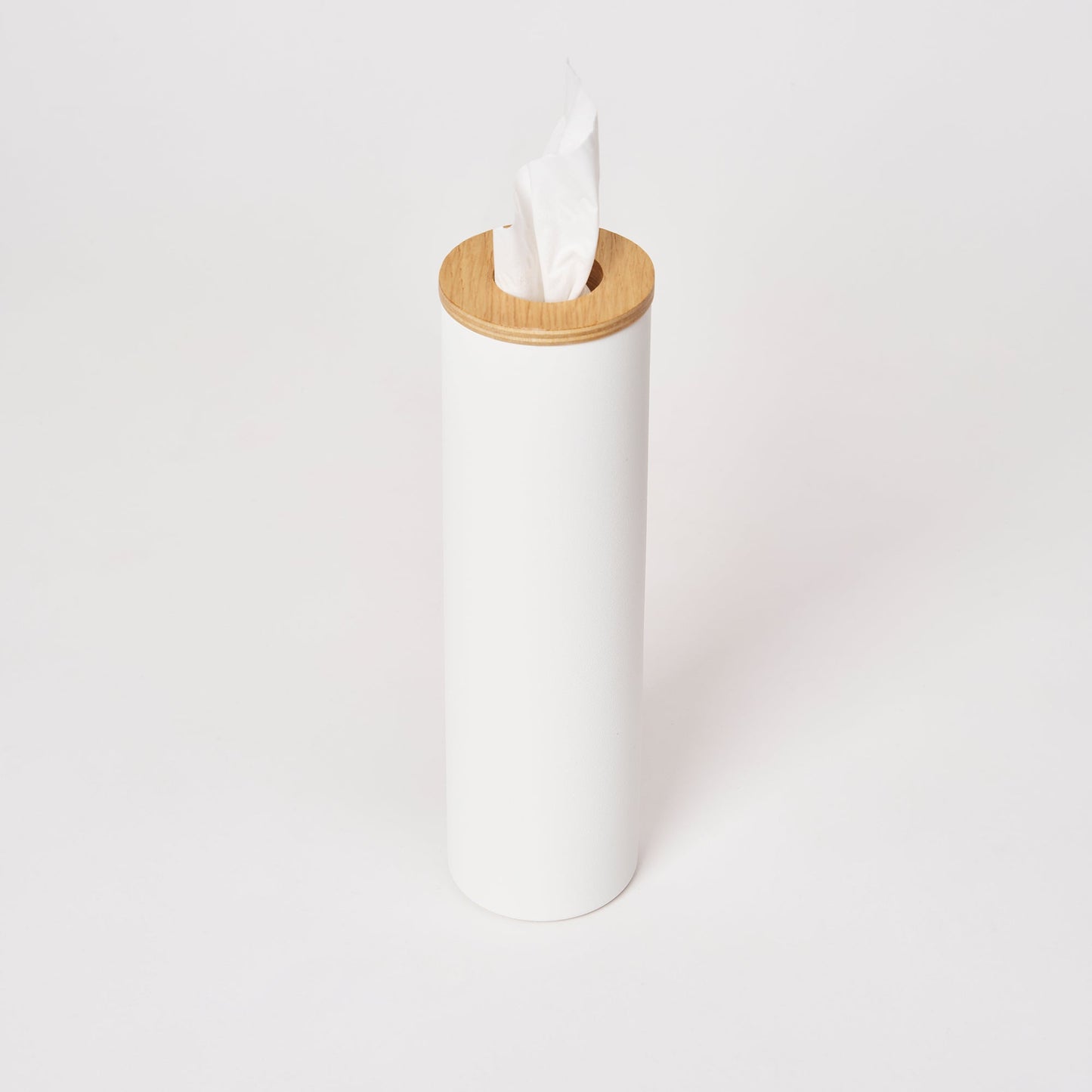 Yamazaki Home Round Tissue Case with props, set against a white background.