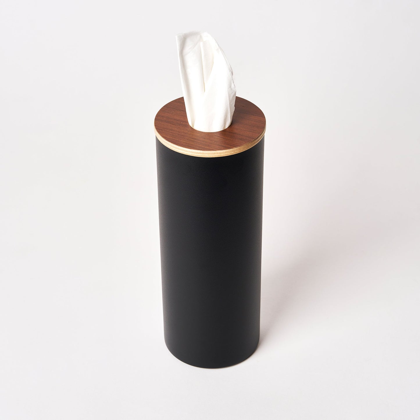 Yamazaki Home Round Tissue Case with props, set against a white background.