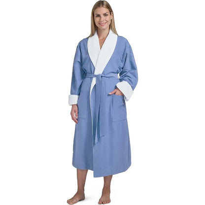 Boca Terry Microfiber Shawl Collar Robe with French Terry Lining - XXL - Wedgewood
