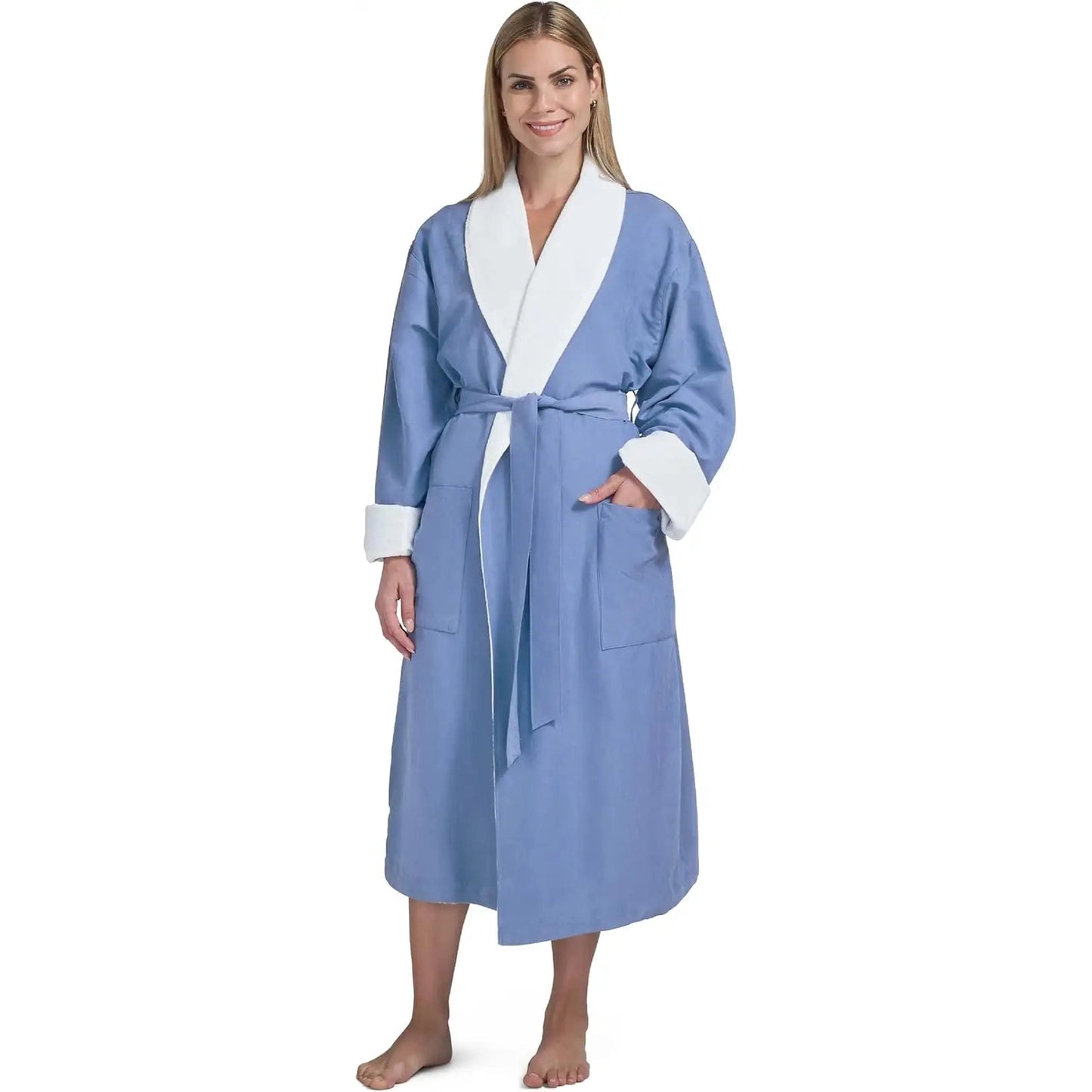 Boca Terry Microfiber Shawl Collar Robe with French Terry Lining - Medium - Wedgewood