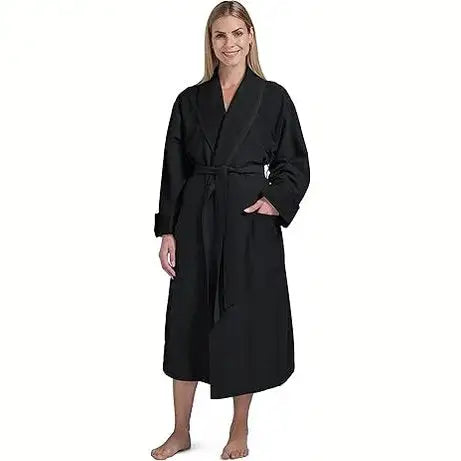 Boca Terry Microfiber Shawl Collar Robe with Plush Lining - Black - OSFM