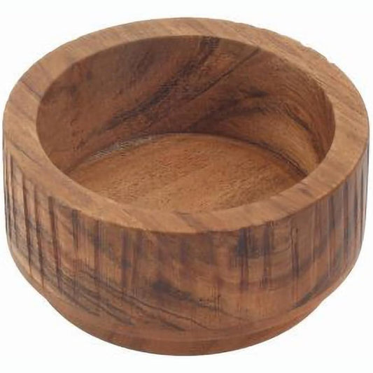 Textured Wood Bowl with vertical grooves and natural grain for rustic decor