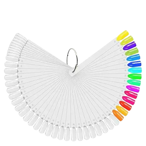 50-count clear plastic nail swatch sticks fanned on metal ring with 12 colorful polish samples
