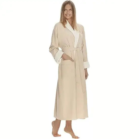 Boca Terry Microfiber Shawl Collar Robe with French Terry Lining - OSFM - Eggshell
