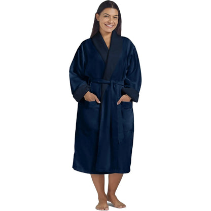Boca Terry Microfiber Shawl Collar Robe with French Terry Lining - XXL - Navy