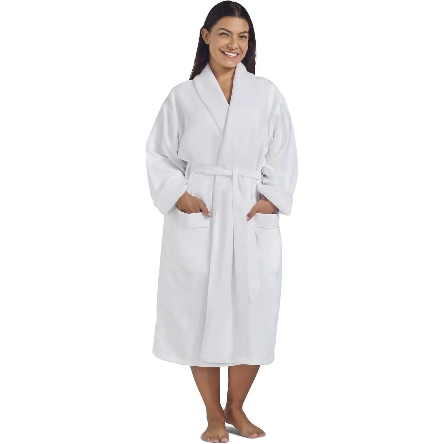 Boca Terry Microfiber Shawl Collar Robe with Plush Lining - White - OSFM