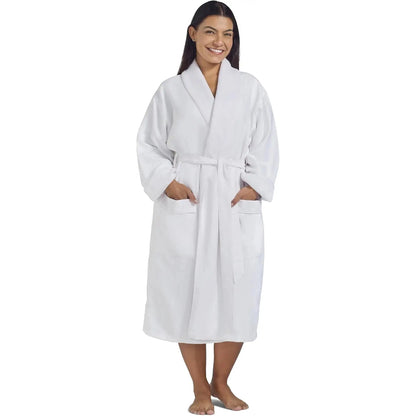 Boca Terry Microfiber Shawl Collar Robe with Plush Lining - White - OSFM