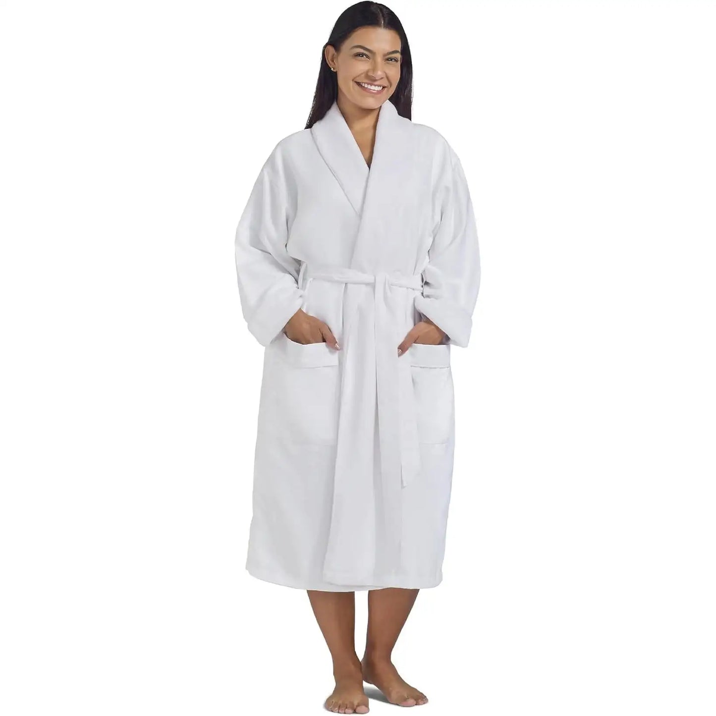 Boca Terry Microfiber Shawl Collar Robe with French Terry Lining - OSFM - White