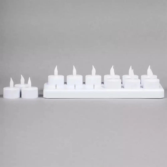12-Piece Set Flameless Rechargeable Tea Light Candles with Frosted Plastic Cup