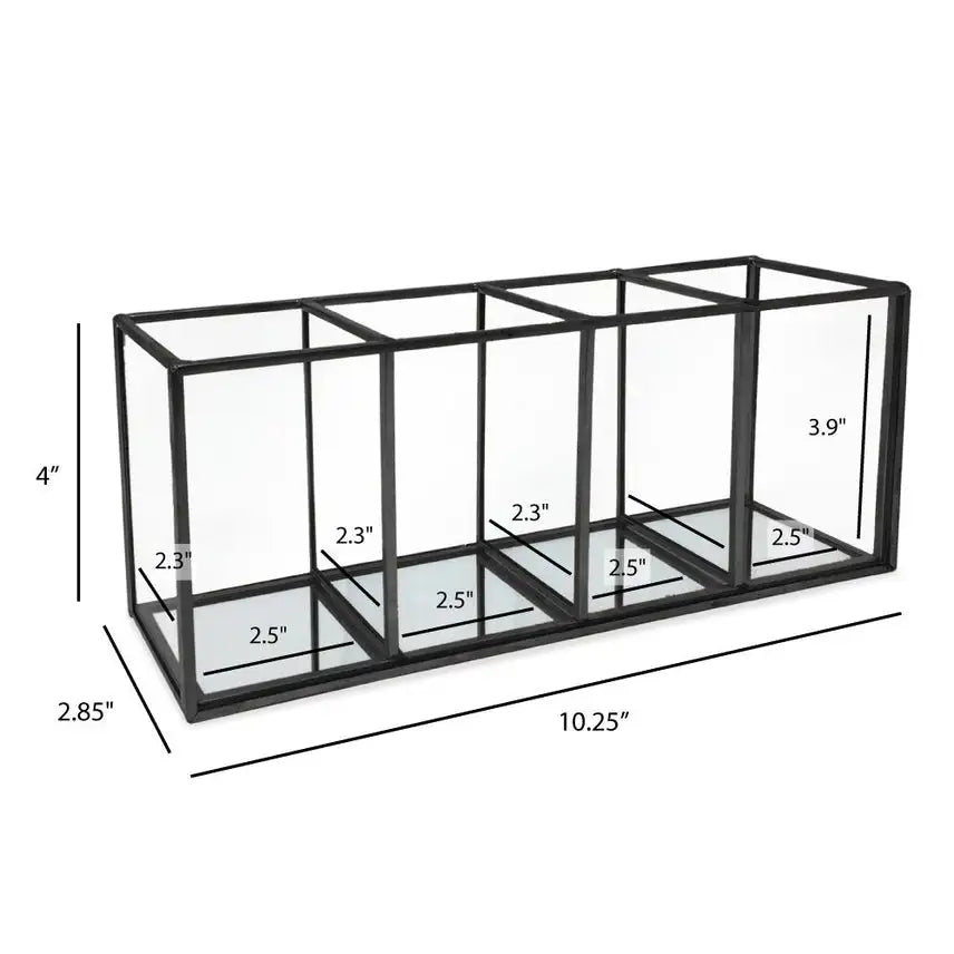 Isaac Jacobs 4-Compartment Organizer - Vintage Brass & Glass - Black
