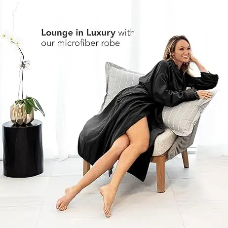 Boca Terry Boca Terry Microfiber Shawl Collar Robe with French Terry Lining - XXL - Black