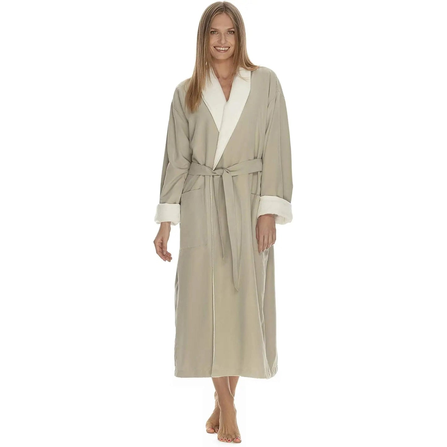Boca Terry Microfiber Shawl Collar Robe with French Terry Lining - Small - Sage