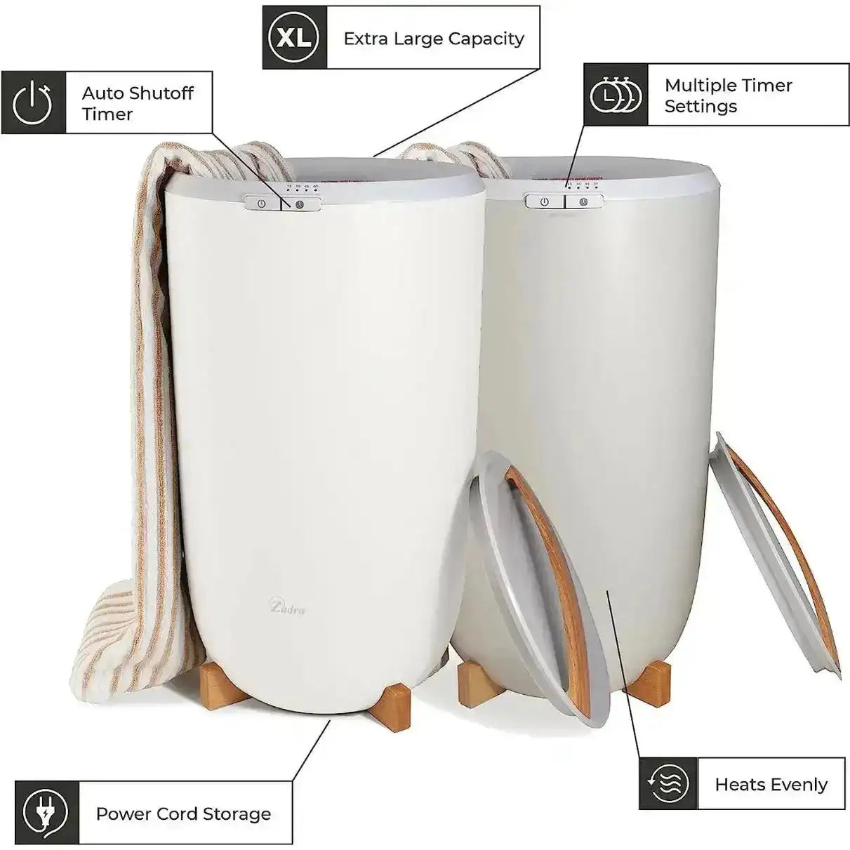 Zadro Ultra Large luxury towel warmer interior showing capacity for oversized bath towels