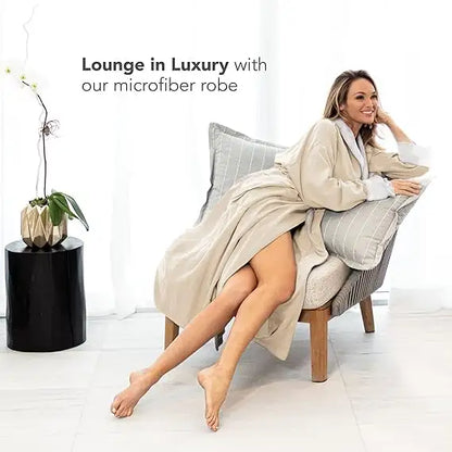 Boca Terry Microfiber Shawl Collar Robe with French Terry Lining - Medium - Eggshell