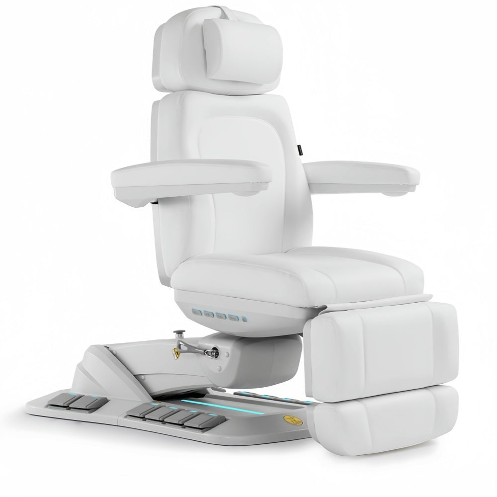 Silverfox 2246EBN all-electric medi spa facial bed exam chair with rotation in white upholstery