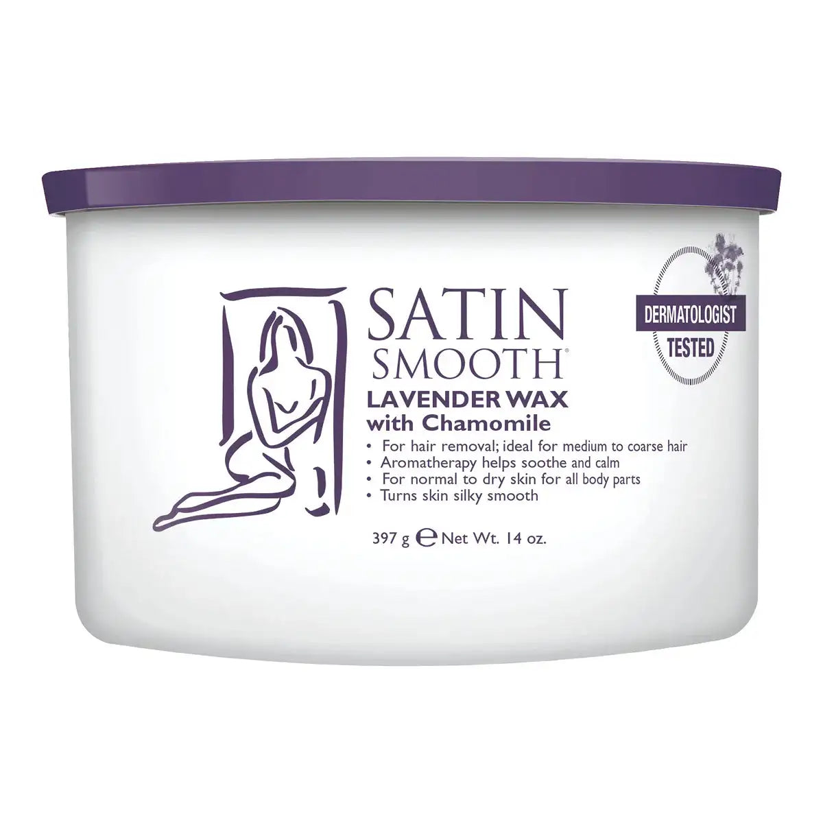 Satin Smooth Lavender Soft Wax with Chamomile 14 oz can, lavender-scented soft strip wax