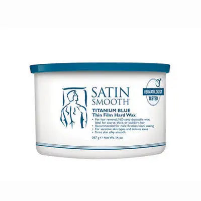Satin Smooth Titanium Blue Thin Film Hard Wax 14 oz can, strip-free hard wax for coarse hair on sensitive skin