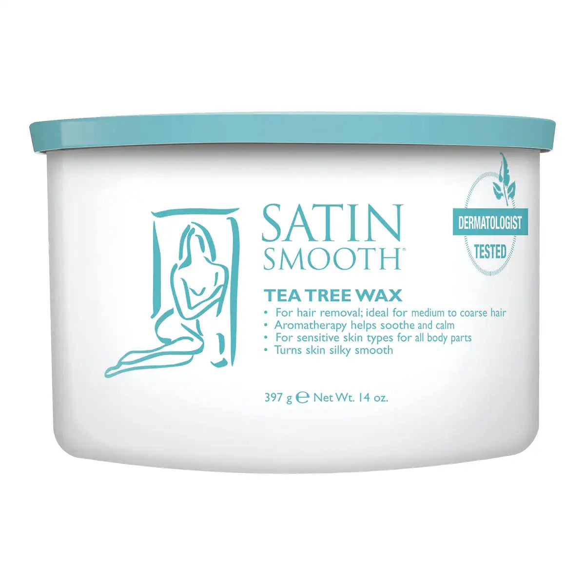 Satin Smooth Tea Tree Infused Cream Soft Wax 14 oz can, tea tree-scented soft strip wax for body waxing