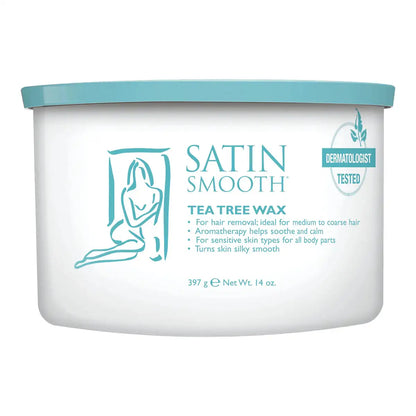 Satin Smooth Tea Tree Infused Cream Soft Wax 14 oz can, tea tree-scented soft strip wax for body waxing