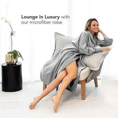 Boca Terry Microfiber Shawl Collar Robe with Plush Lining - Grey - OSFM