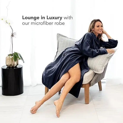 Boca Terry Microfiber Shawl Collar Robe with Plush Lining - Navy - Medium