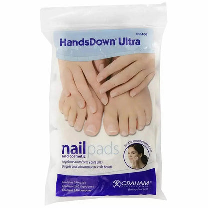 HandsDown Ultra nail and cosmetic pads, 240-count pack, poly-backed lint-free pads for nail polish removal