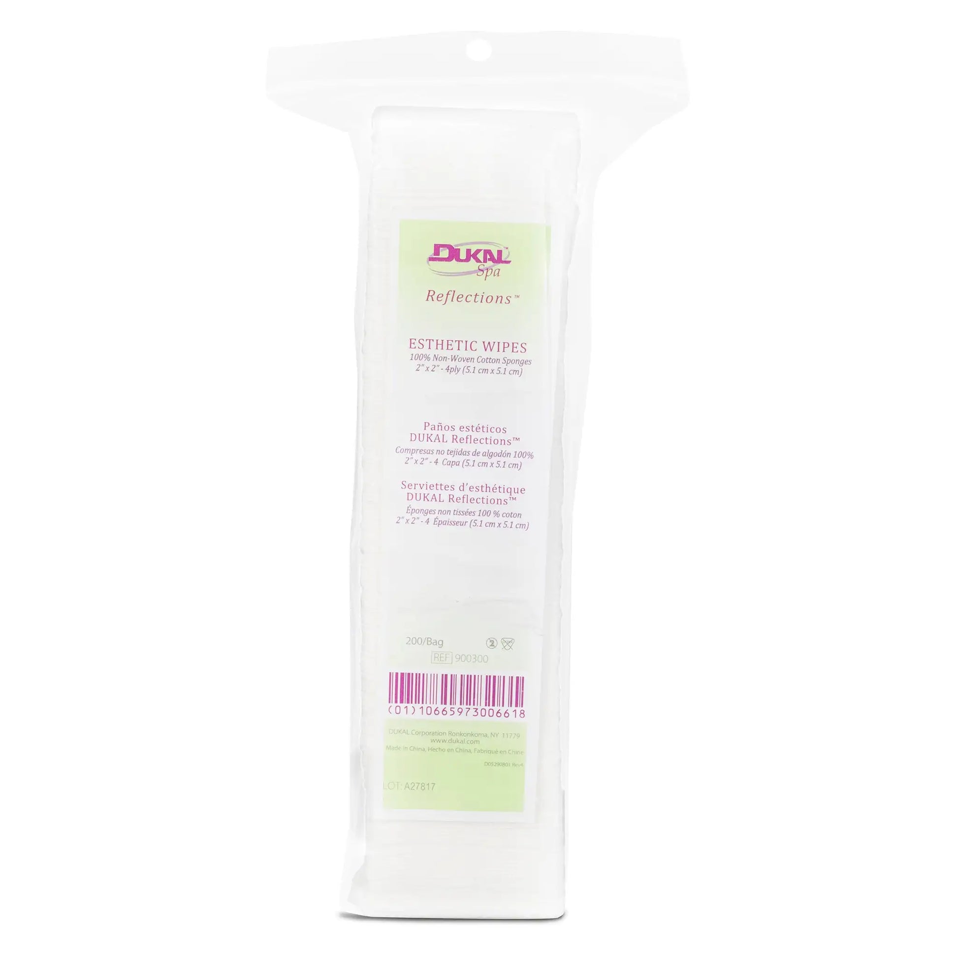 Dukal Reflections esthetic wipes 2x2, 200-count pack of 4-ply nonwoven cotton wipes