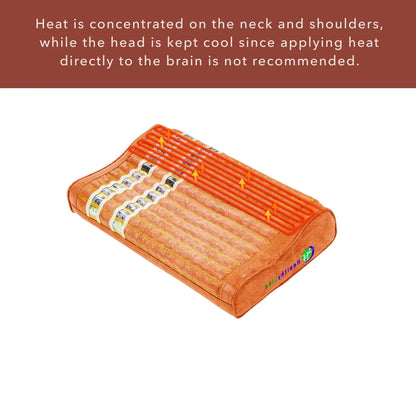 Heated neck support pillow showing heat distribution for shoulders