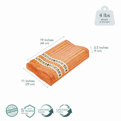 Terracotta ergonomic heated cushion with gemstone therapy dimensions