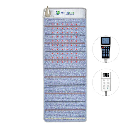 HealthyLine Platinum Aura Pro Plus PEMF infrared heating mat with red LED lights and digital controller