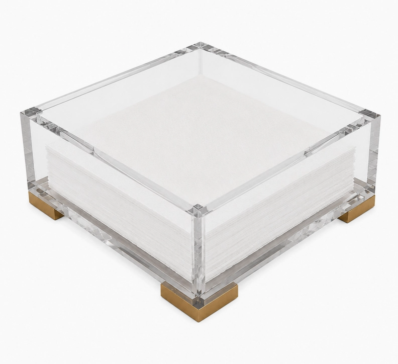 Clear Acrylic Napkin Holder  with Brass Accents