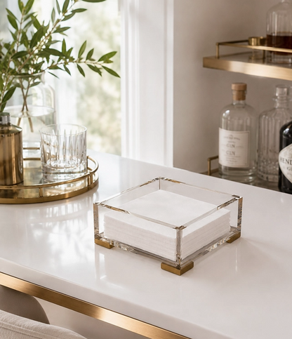 Clear Acrylic Napkin Holder  with Brass Accents