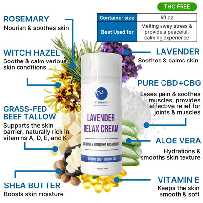 Stirling Professional Lavender Relax Cream 5oz - 2,500mg CBD + 1000mg CBG
