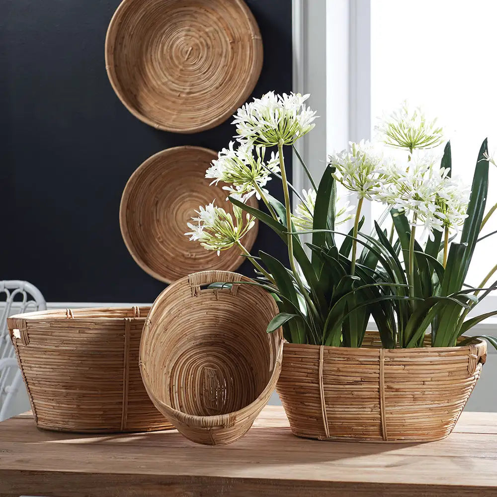 CANE RATTAN RECTANGULAR BASKETS, SET OF 3 - view 2