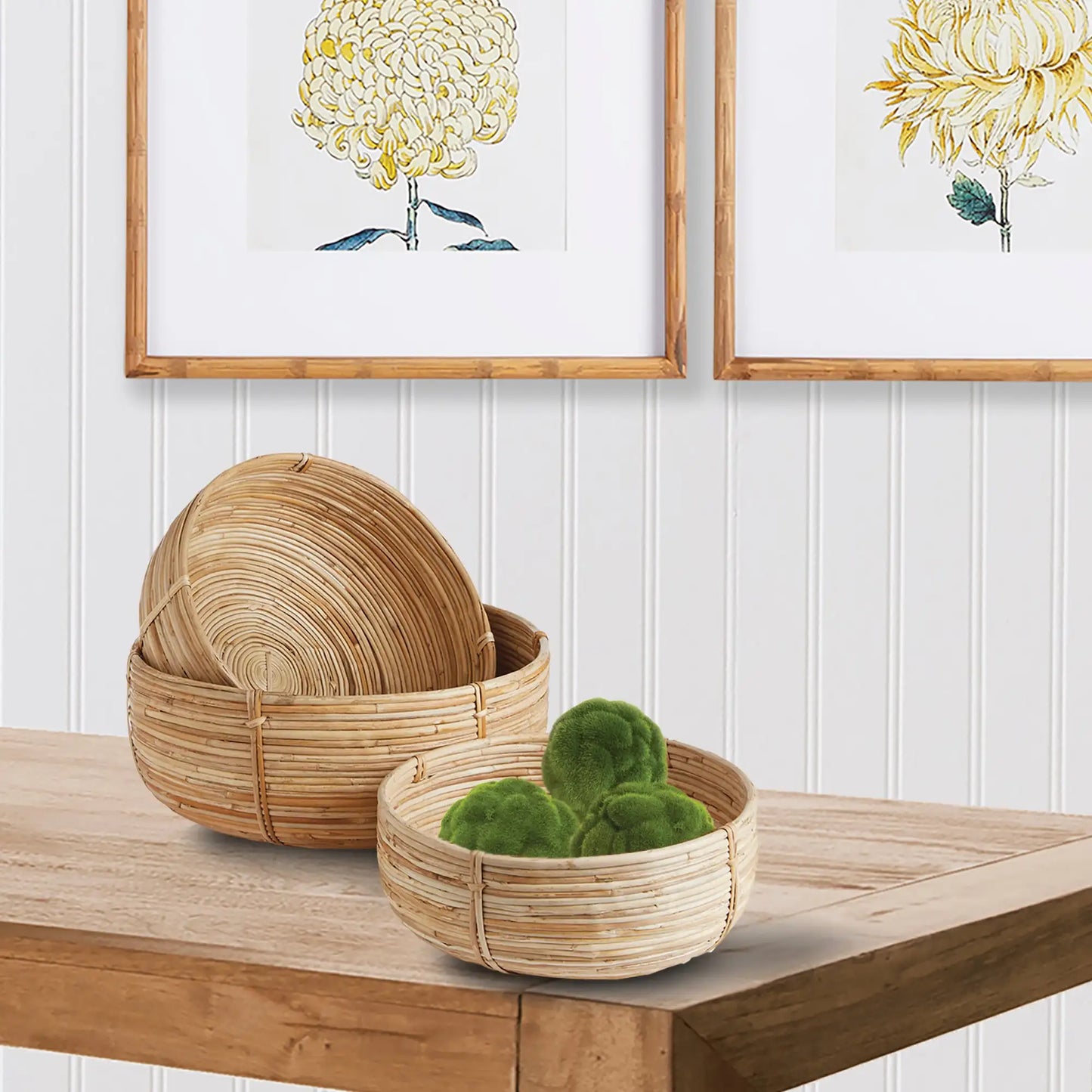 CANE RATTAN LOW BASKETS, SET OF 3 - view 2